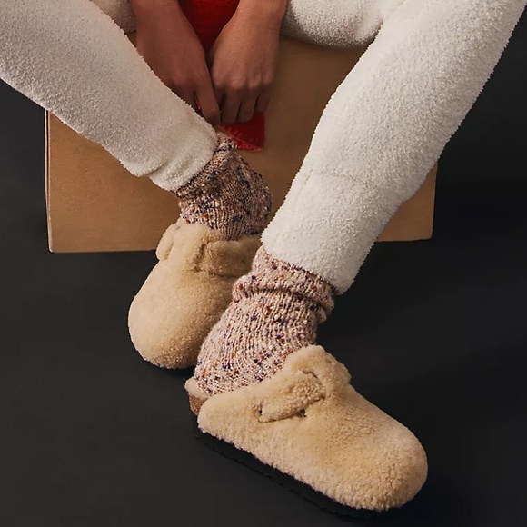 New Birkenstock x Papillo Boston Teddy Shearling Platform Clog in Eggshell - Picture 10 of 10